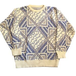 Vintage Purple Aztec Geometric Sweater 80s Southwestern Knit Pullover Medium